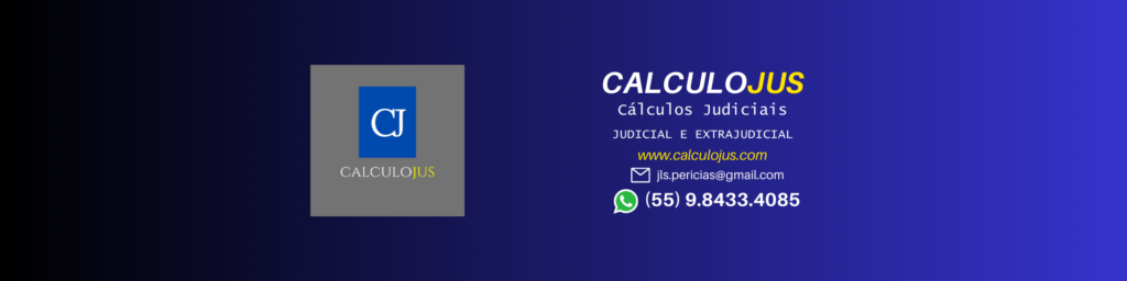Banner institucional do CálculoJus com informações de contato para cálculos judiciais e extrajudiciais